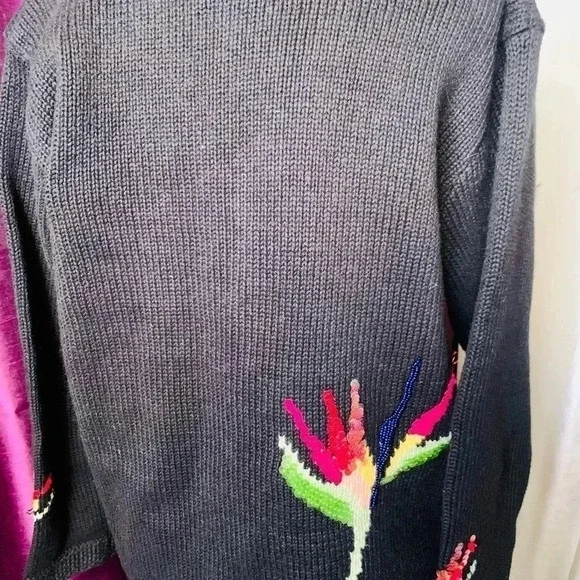 Vintage Black Storybook Knits Dreams of Paradise Embroidered Cardigan Sweater - Picture 5 of 7